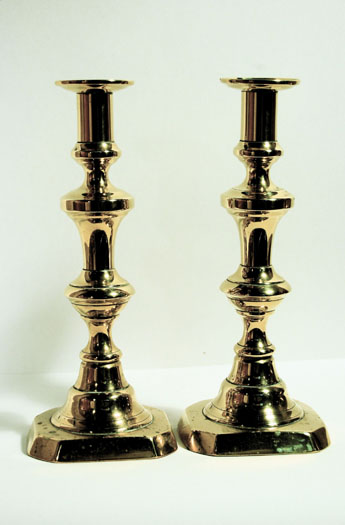 Pair of plain brass altar candlesticks