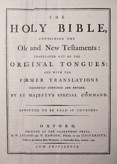 Title page of 1791 King James Bible