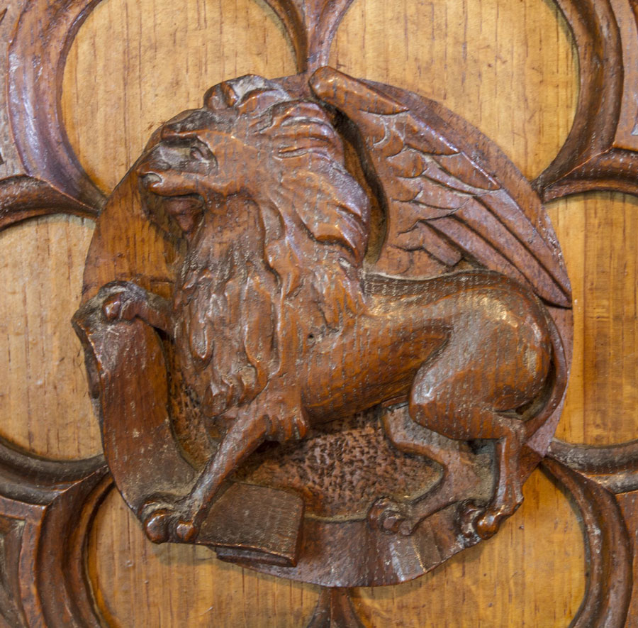 Pulpit carving, Winged Lion, representing St. Mark