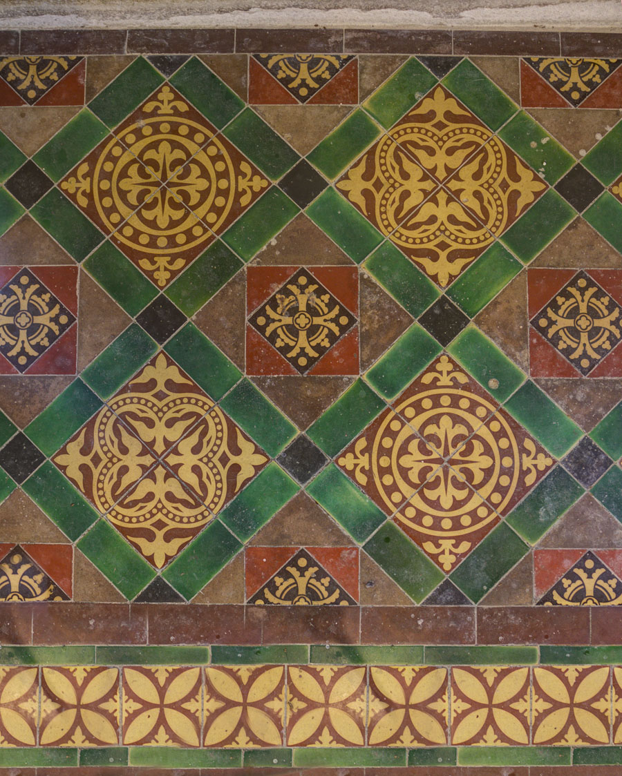 Victorian encaustic tiles surrounding the Altar