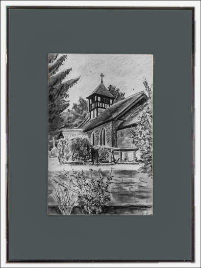 A charcoal drawing of the East elevation of the church